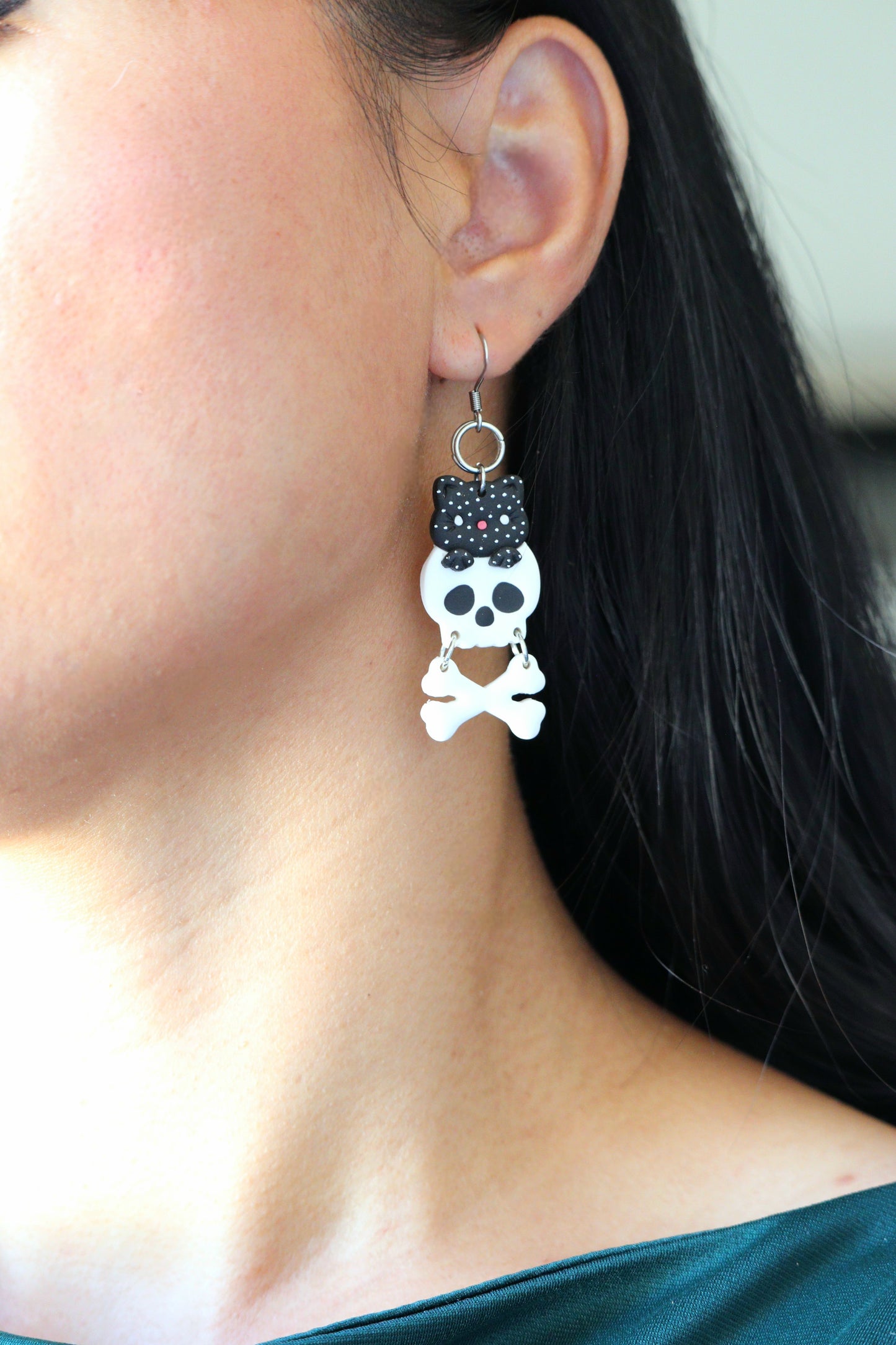 Black Cat on Skull Earring