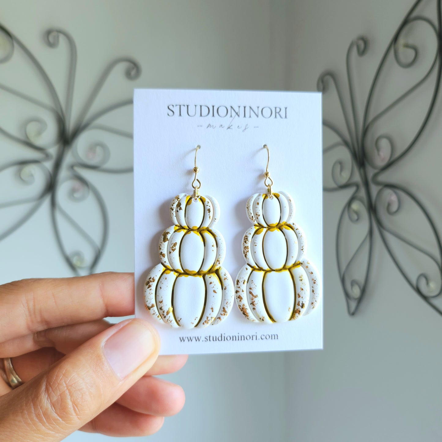 Floral White Stacked Pumpkin Earrings