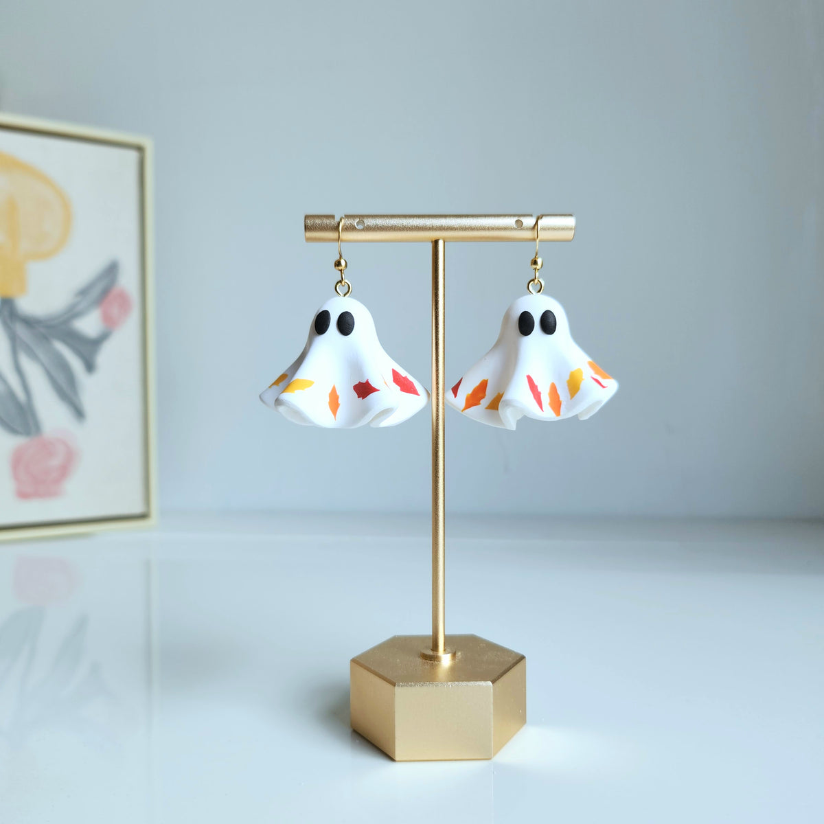 Halloween Ghost Earrings, Autumn Foliage Dangles