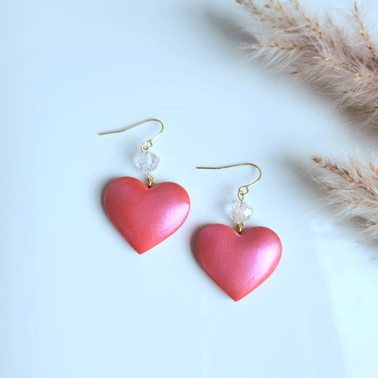 Pink Heart with Crystal Bead Dangle Earring