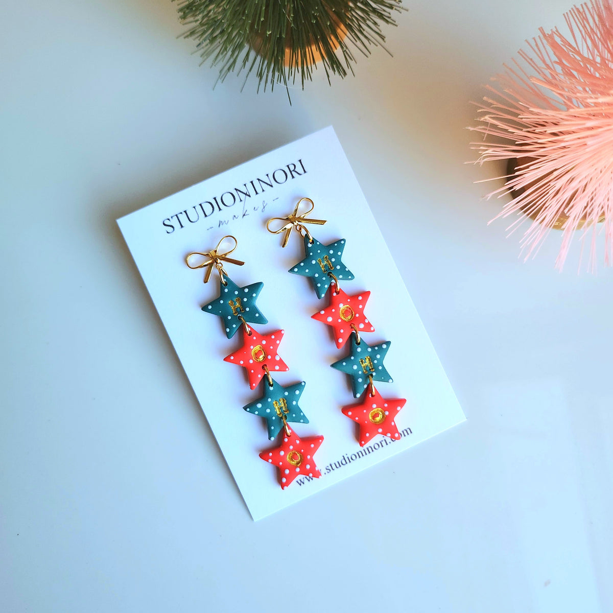 Polka Dot Christmas Star Earrings
