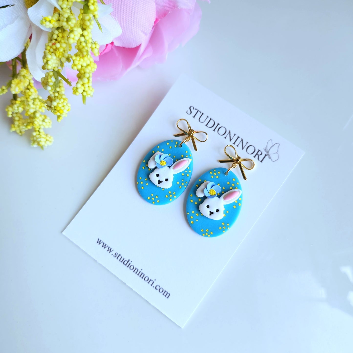 Blue Egg Bunny Bow Earring