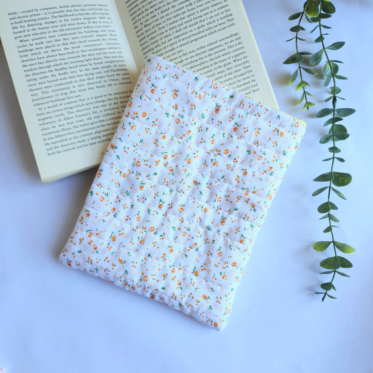 Quilted Book Sleeve/ Orange Flowers