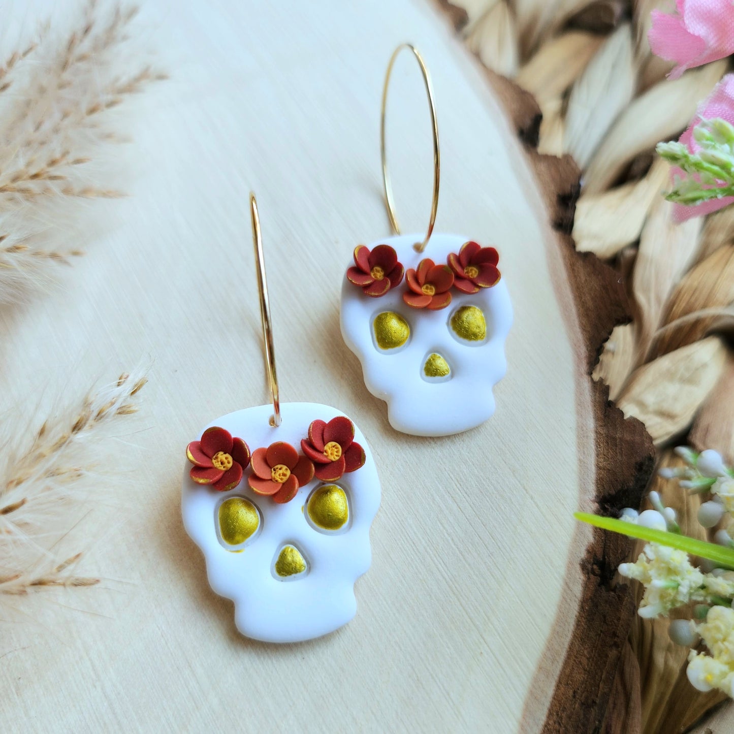 Floral Skull Hoop Earrings