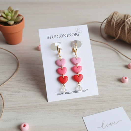 Small Trio Hearts with Chrystal Bead Earrings