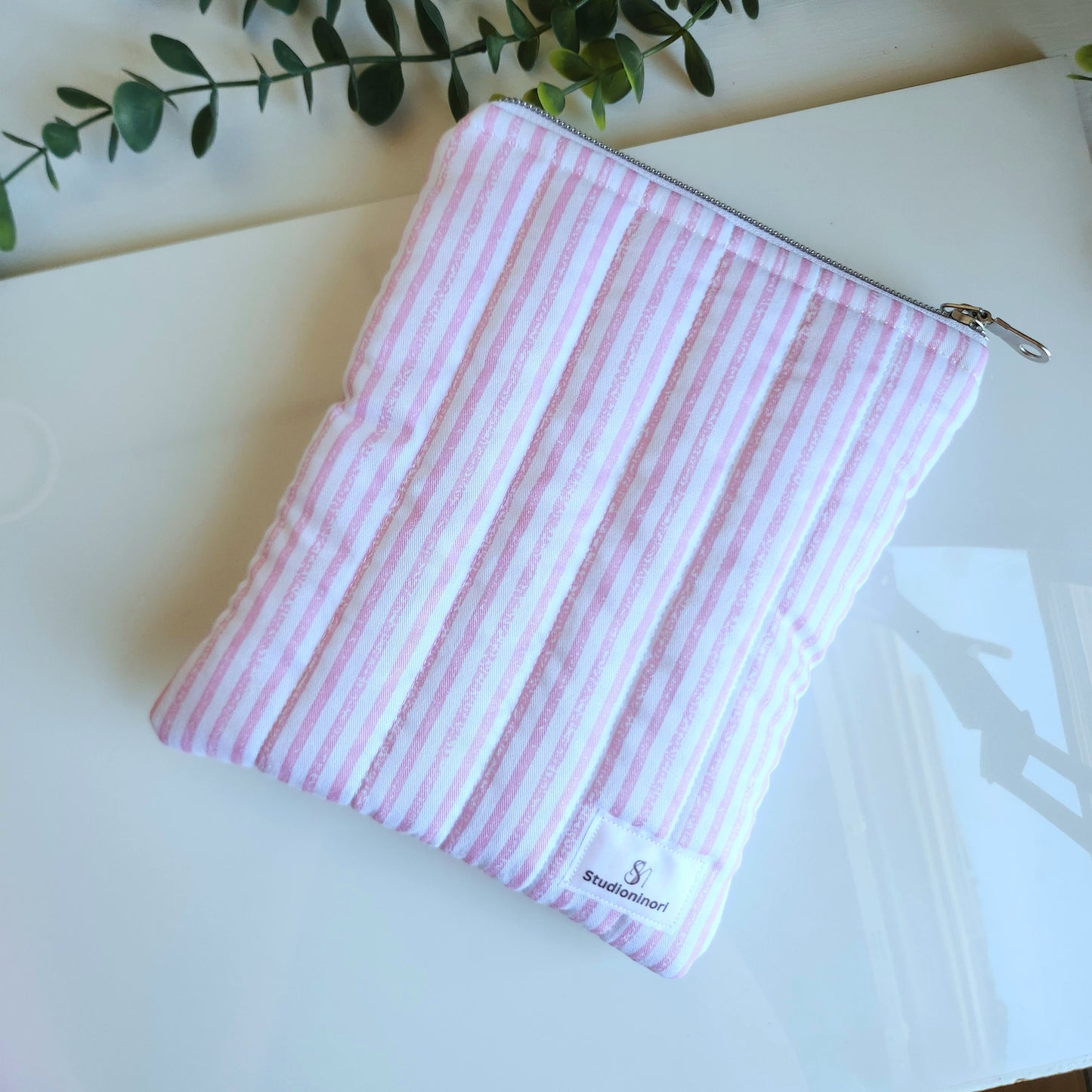 Quilted Kindle Sleeve, Pink Striped Padded E-Reader Pouch