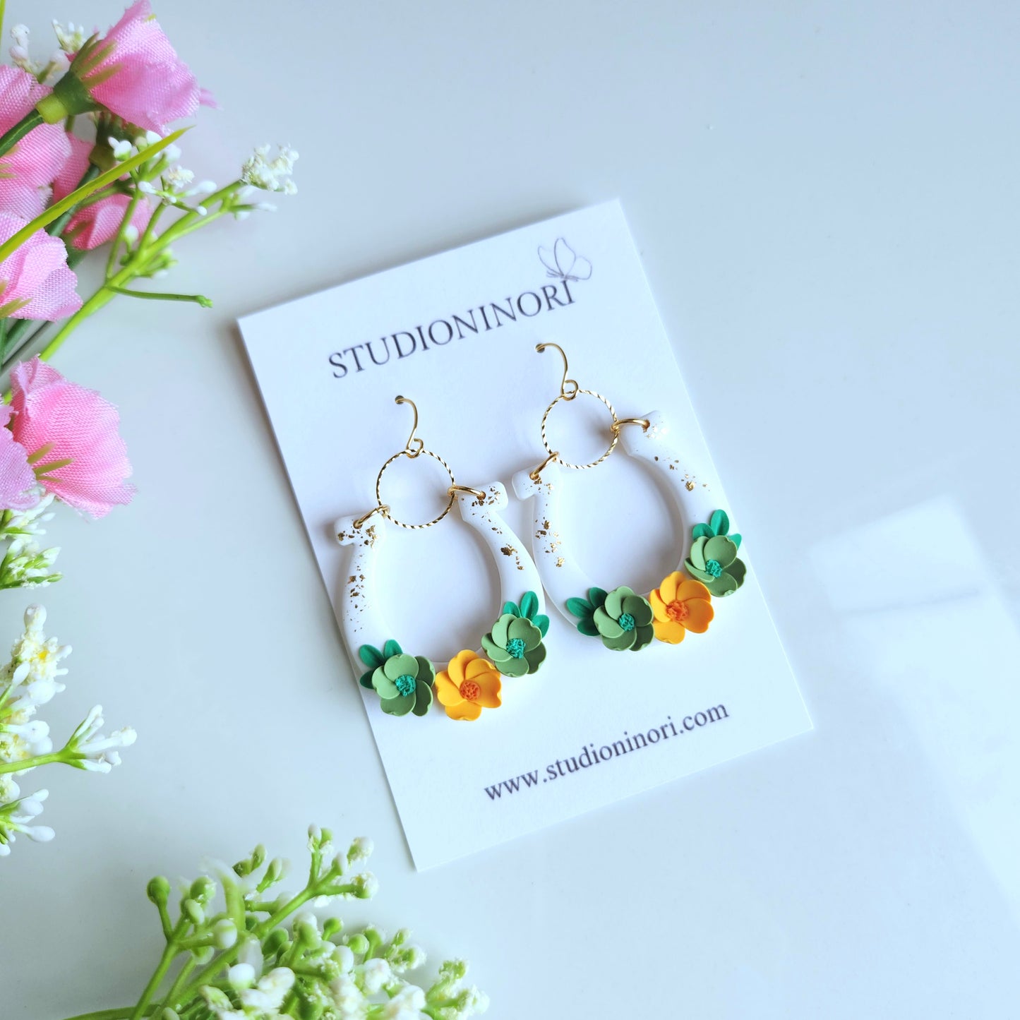 Floral Horse Shoe Dangle Earring