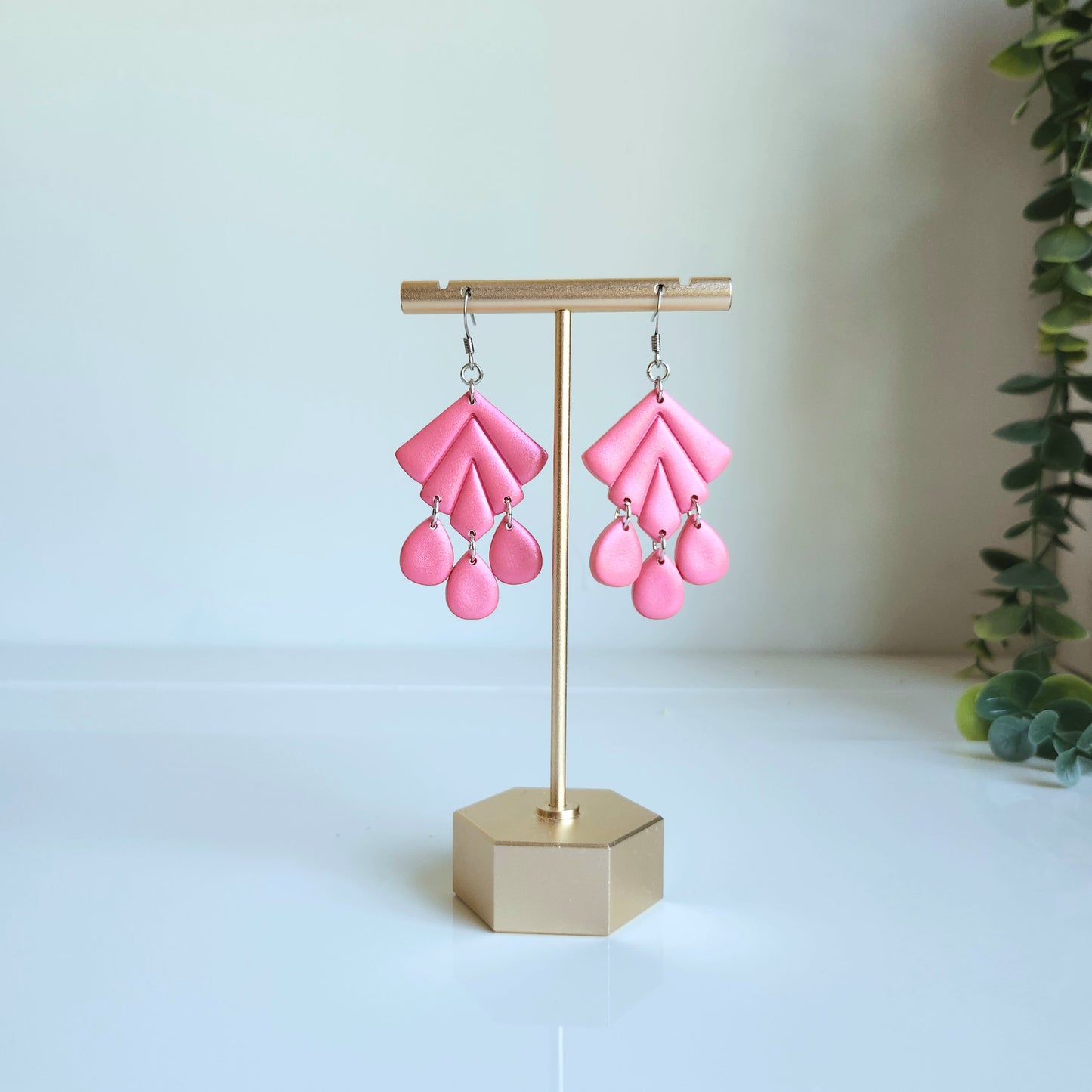 Pink Fan Statement Dangle Earring