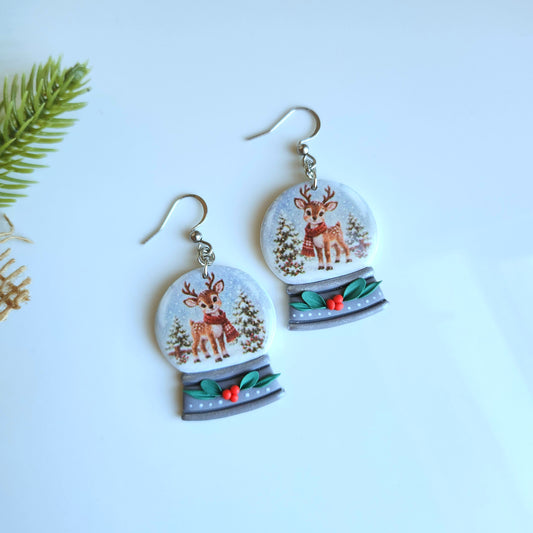 Cute Deer Snow Globe Earrings