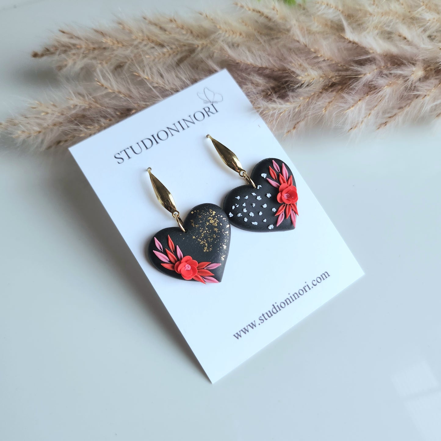 Black Heart Floral Earrings