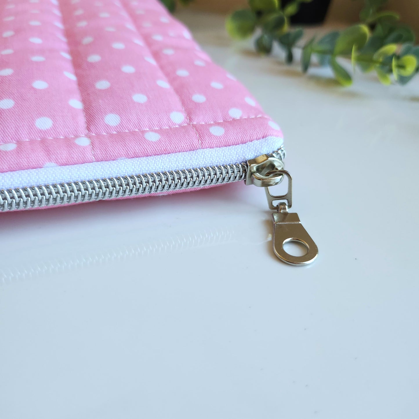 Quilted Kindle Sleeve, Pink Polka Dot Padded E-Reader Pouch, Gift for Book Lover