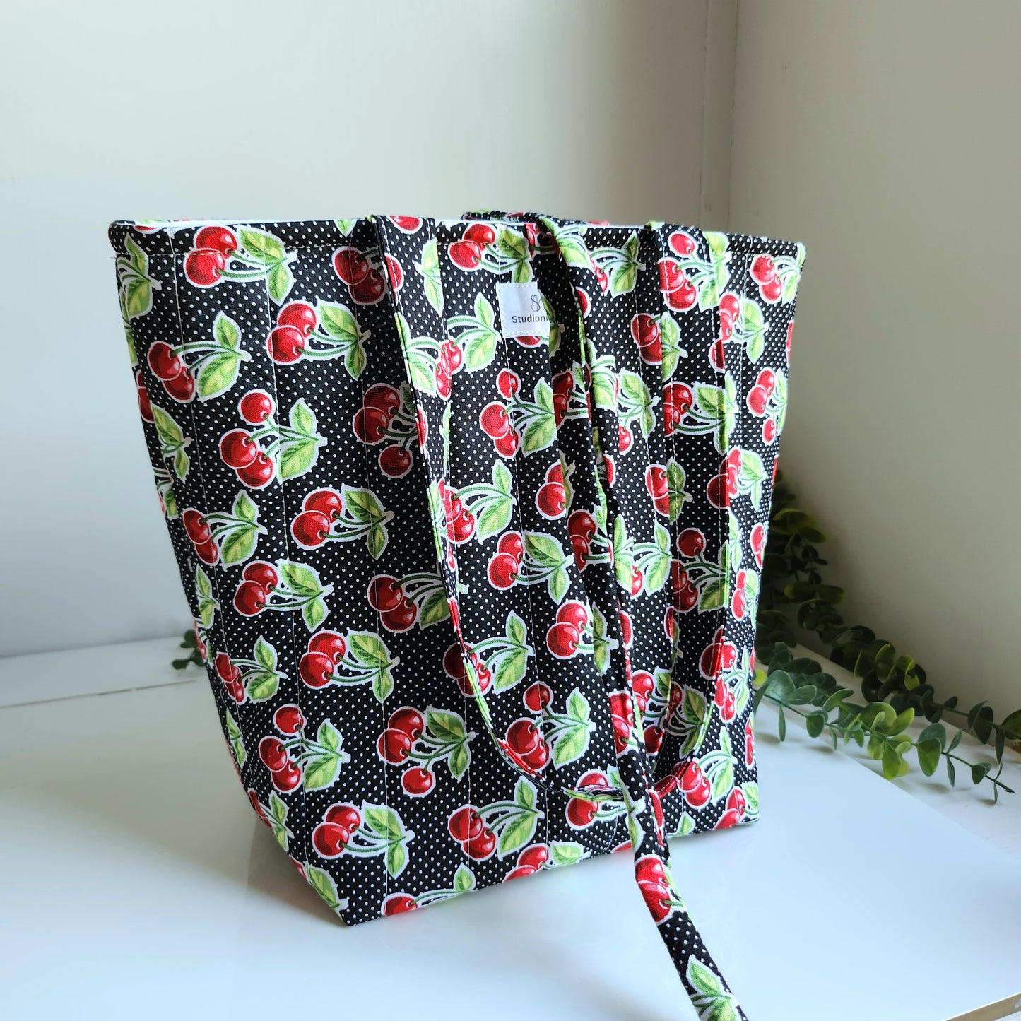 Quilted Cherry Tote Bag