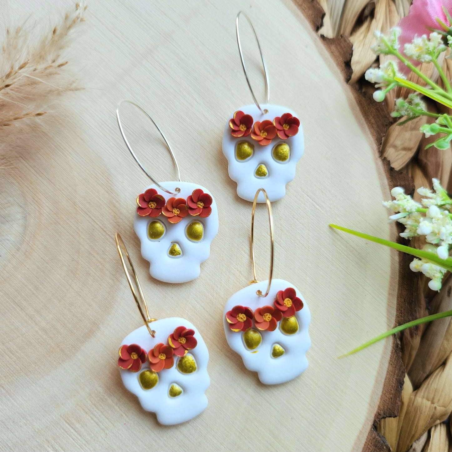 Floral Skull Hoop Earrings