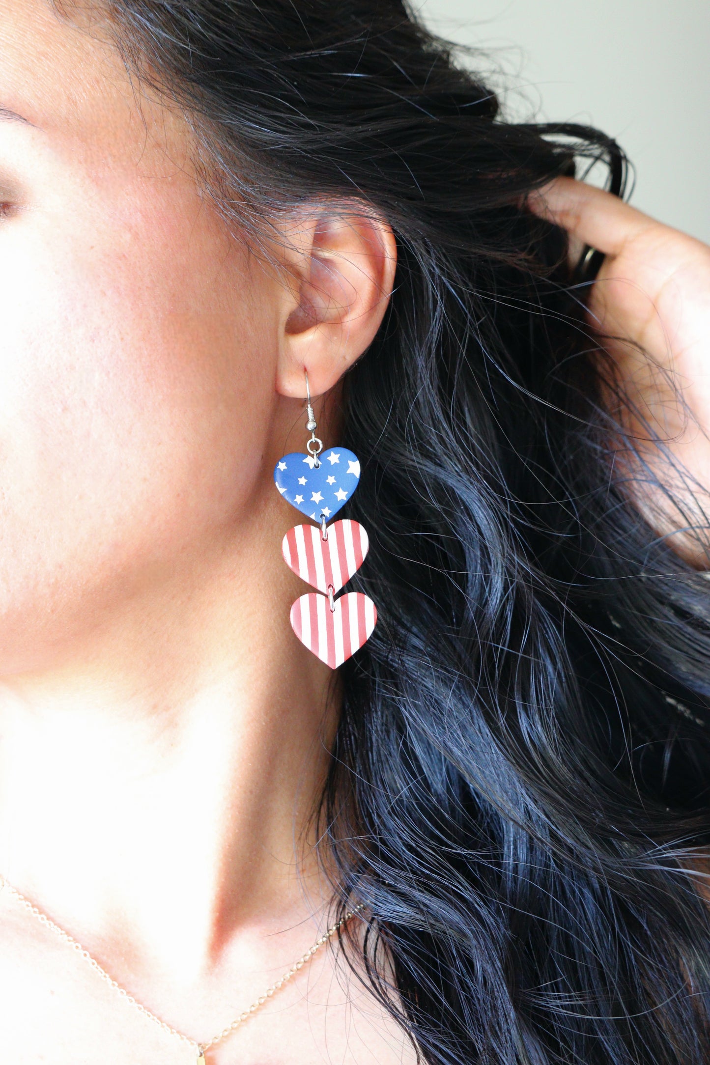 Patriotic Trio Hearts Dangle Earring