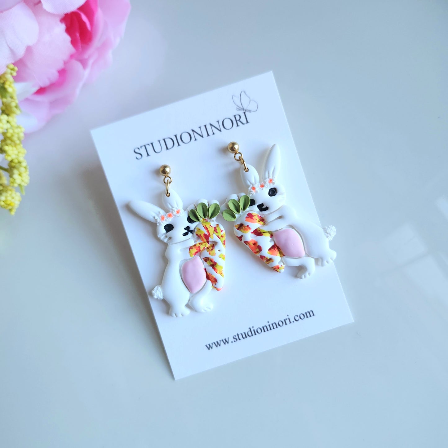 Floral Bunny Carrot Earring