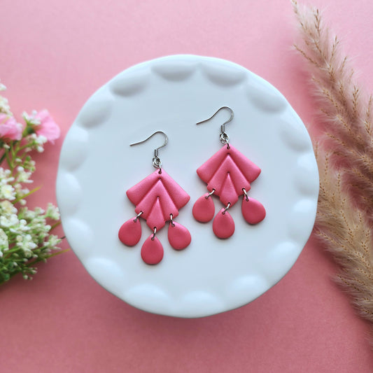 Pink Fan Statement Dangle Earring