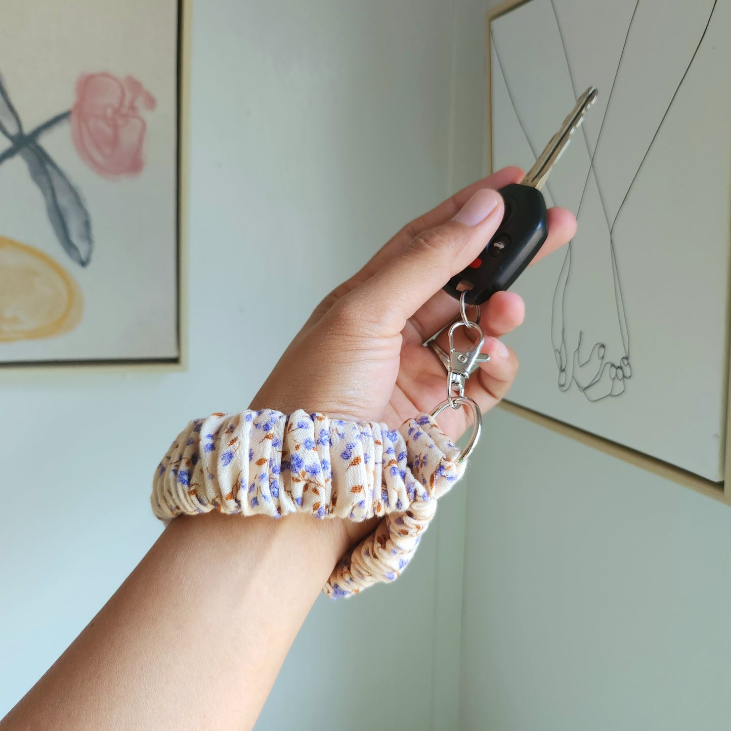 Floral Fabric Scrunchie Keychain Wristlet
