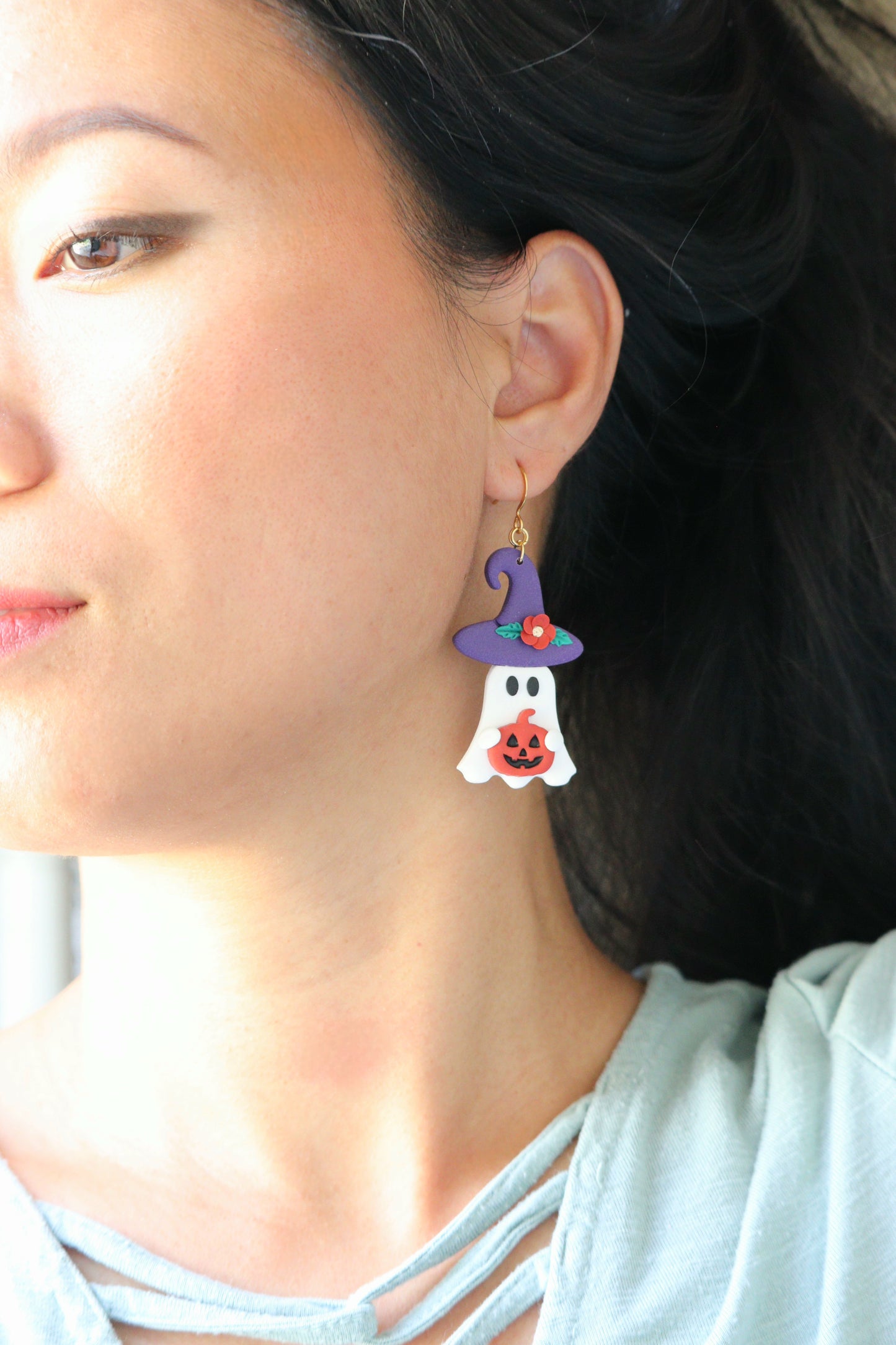 Purple Witch Hat Ghost Earrings