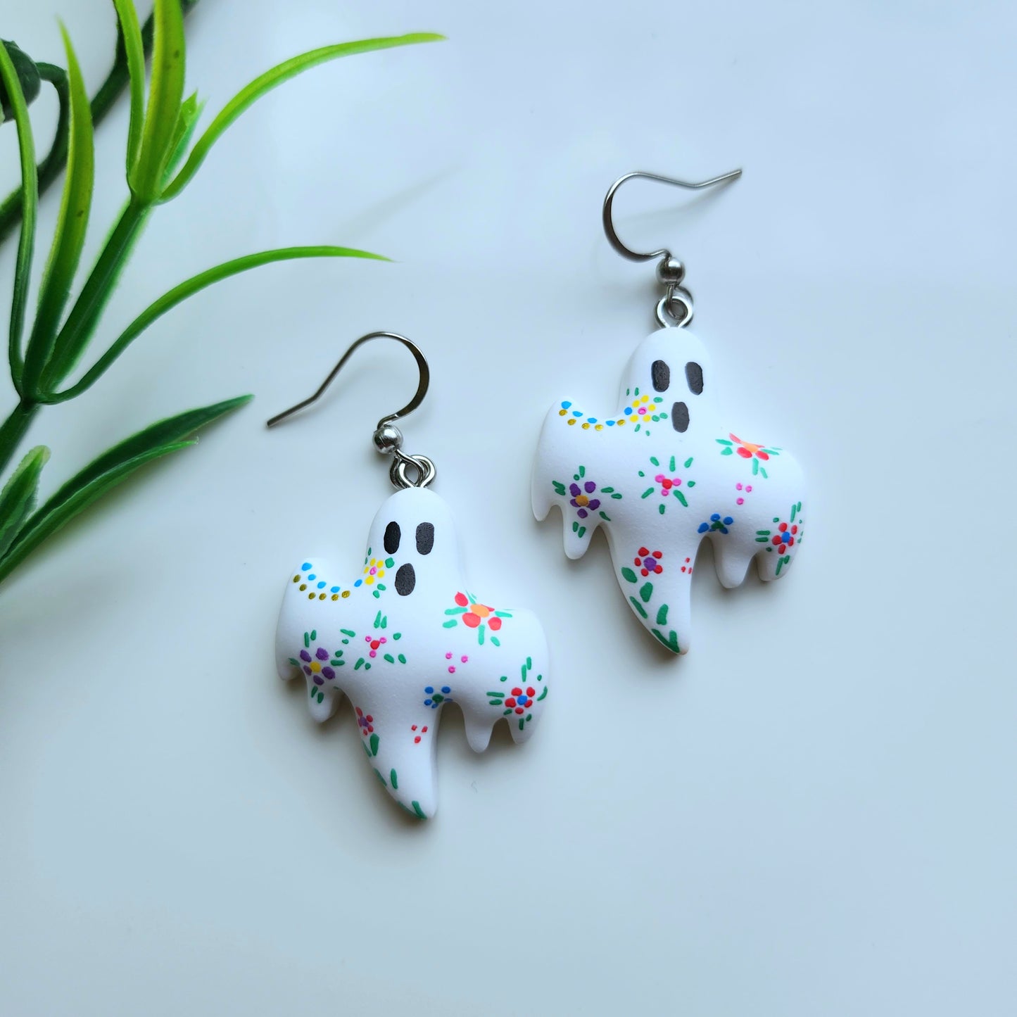 Floral Puffy Ghost Earrings