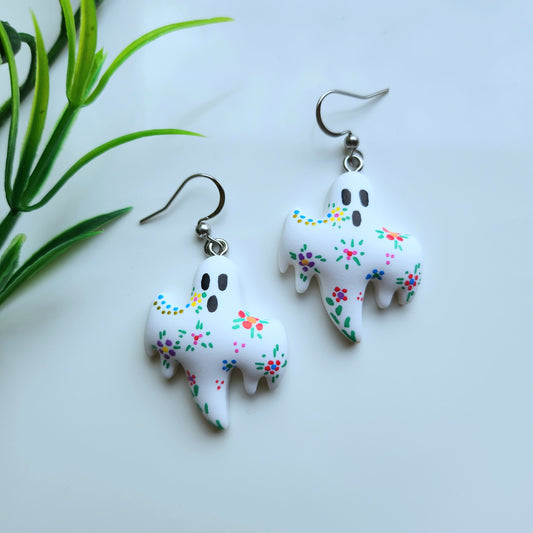 Floral Puffy Ghost Earrings