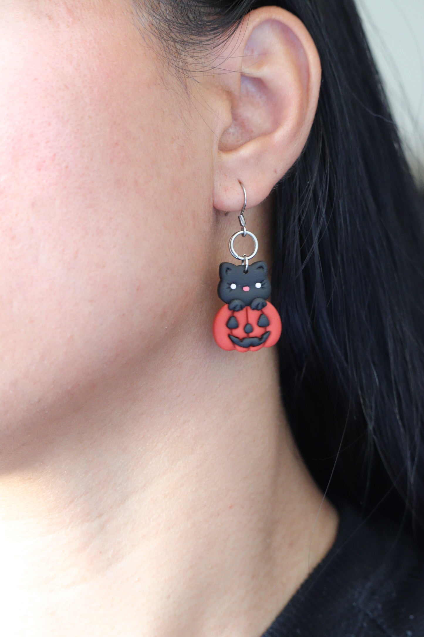 Black Cat in Pumpkin Earring