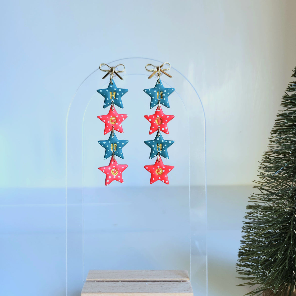 Polka Dot Christmas Star Earrings