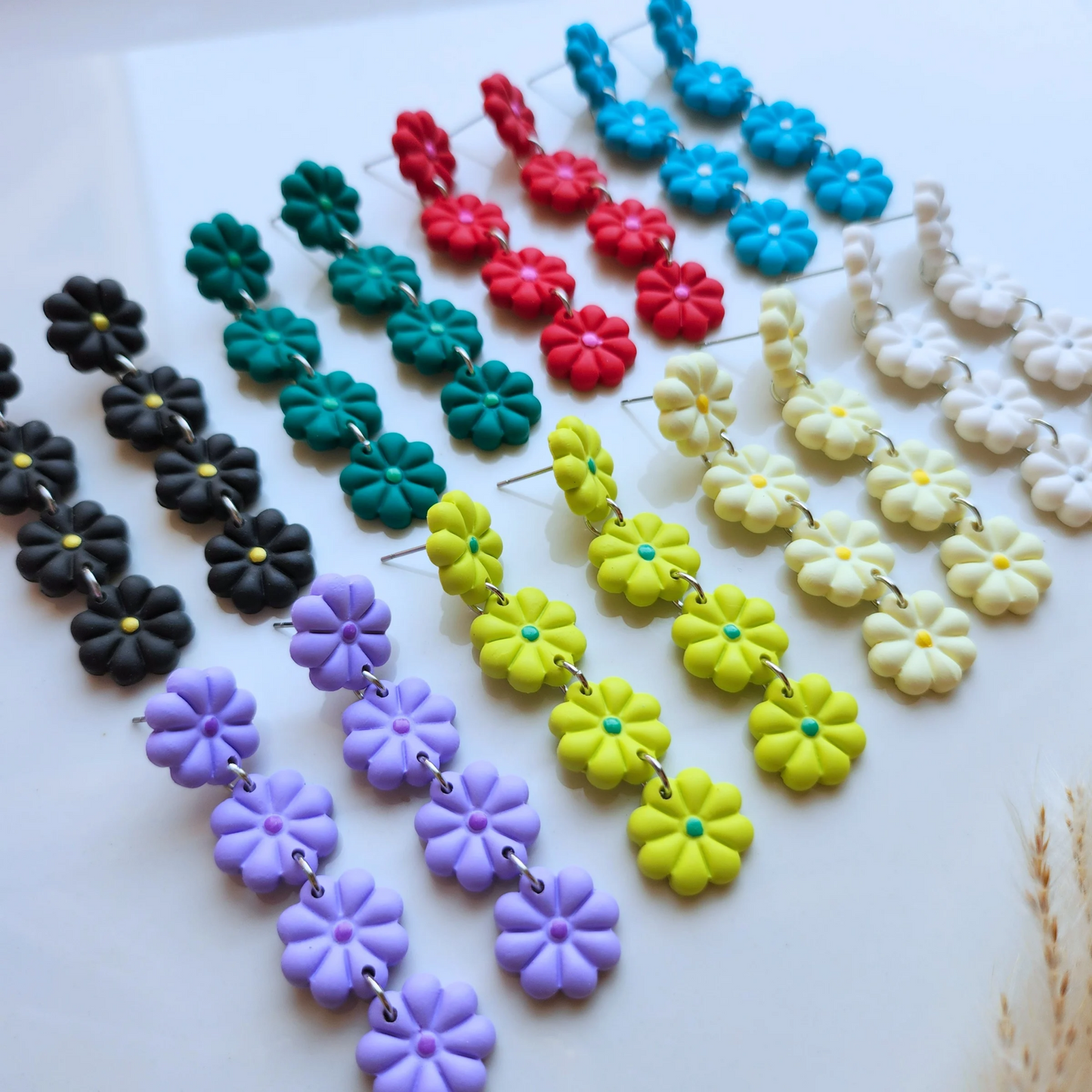 Stacked Flower Drop Dangle Earrings (Multi Color)