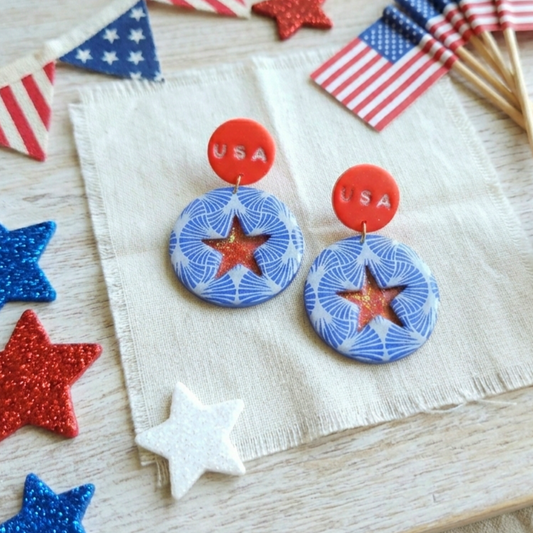 Large USA Patriotic Dangle Earrings