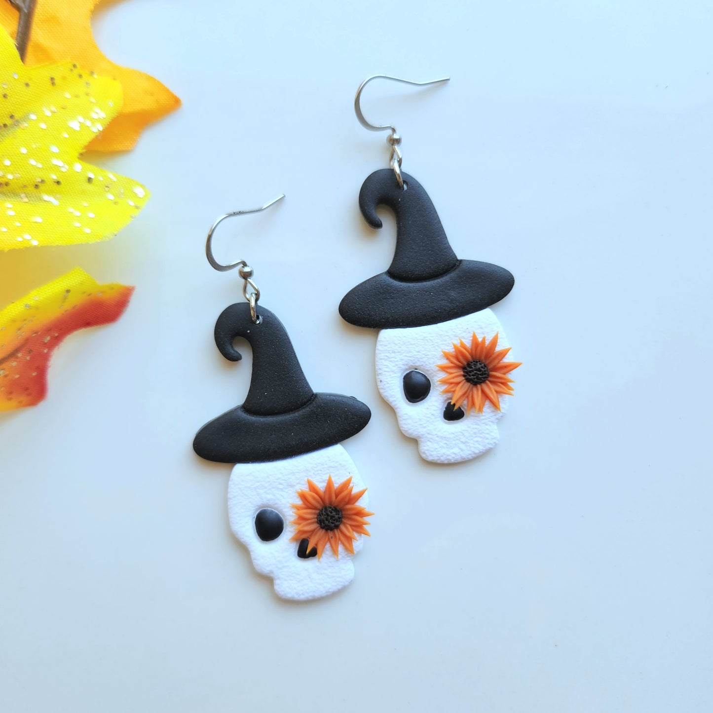 Witch Hat Sun Flower Skull Earring