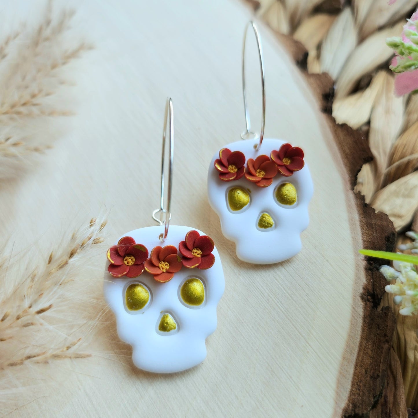 Floral Skull Hoop Earrings