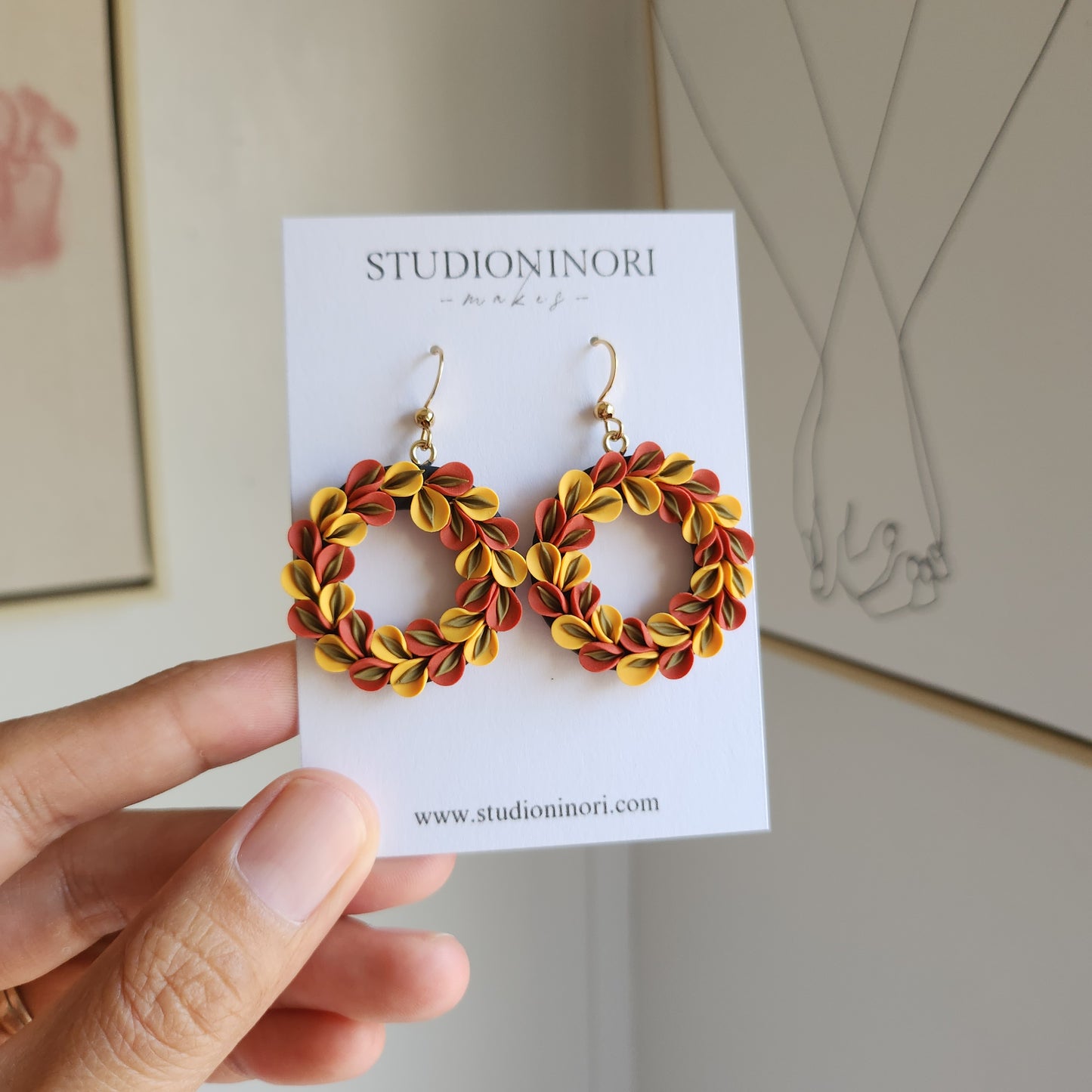 Autumn Leaf Wreath Dangle Earrings