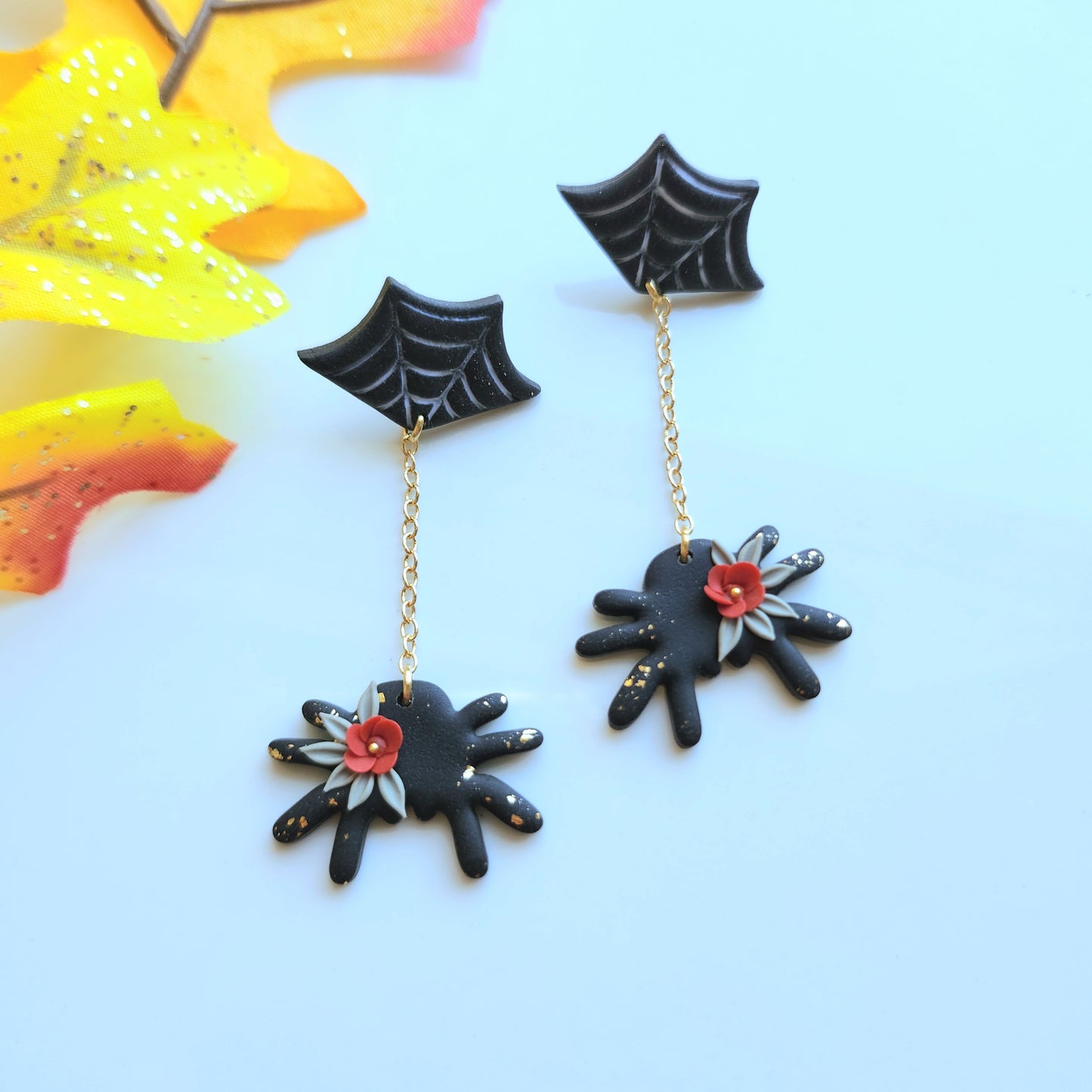 Floral Spider Dangle Earrings