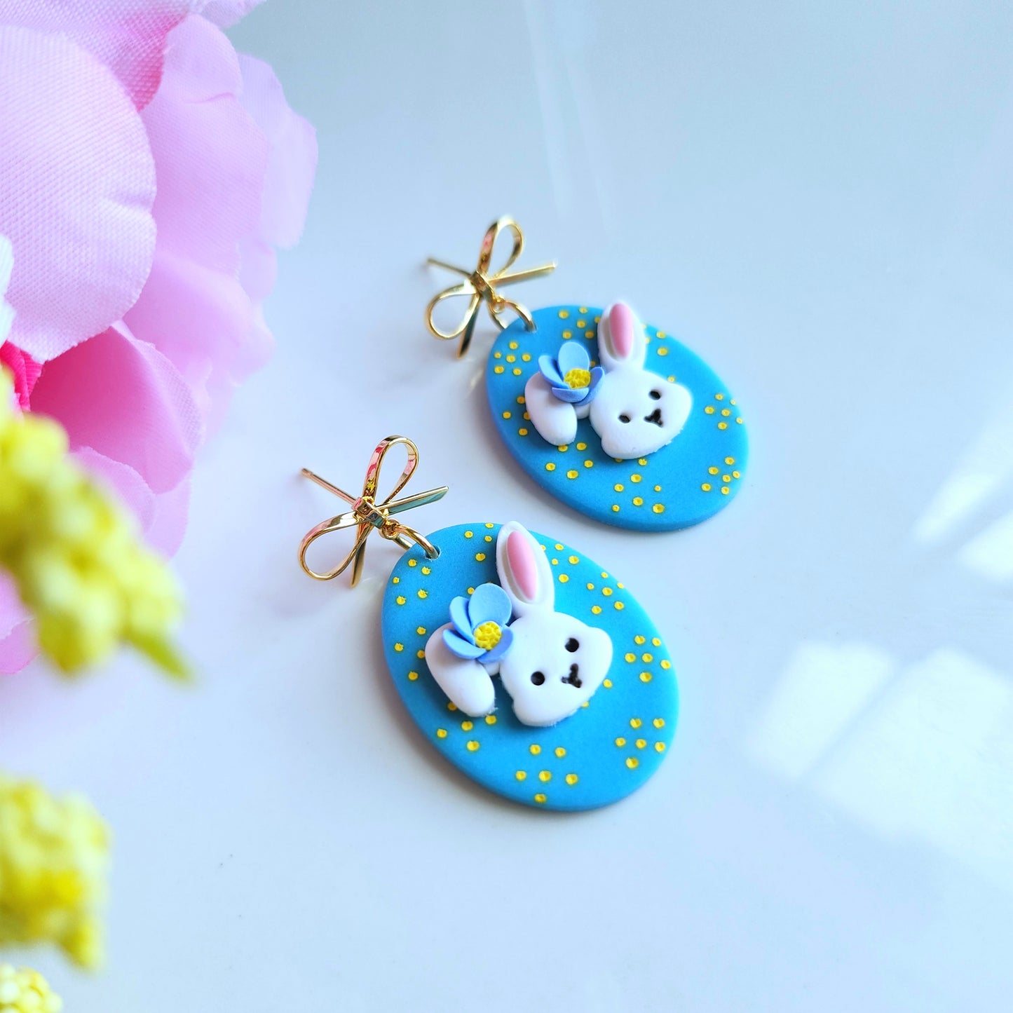 Blue Egg Bunny Bow Earring