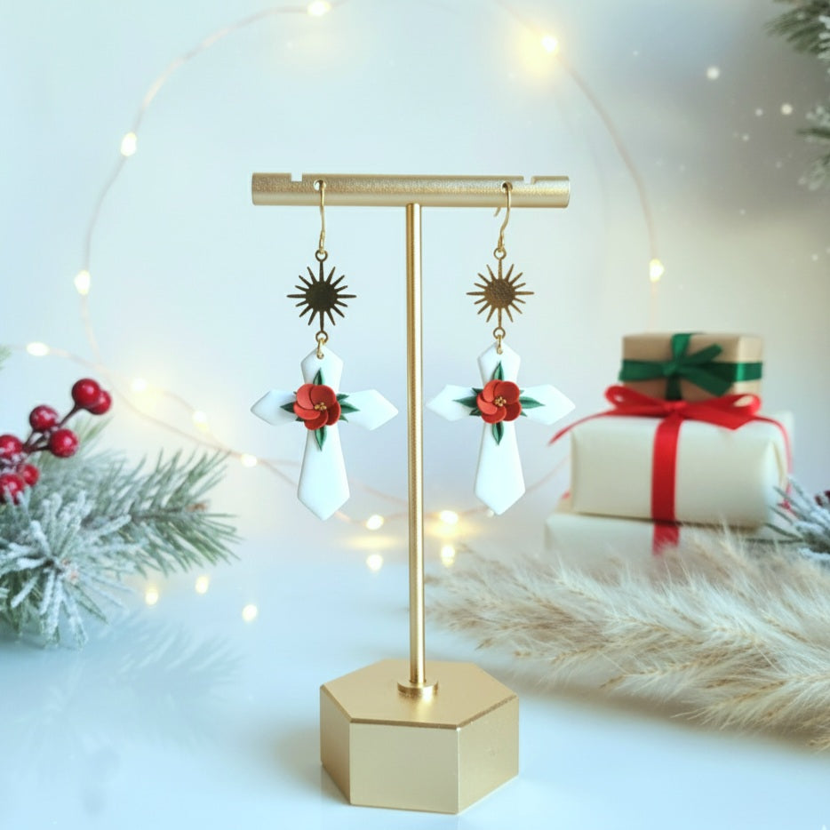 Floral Cross Earrings