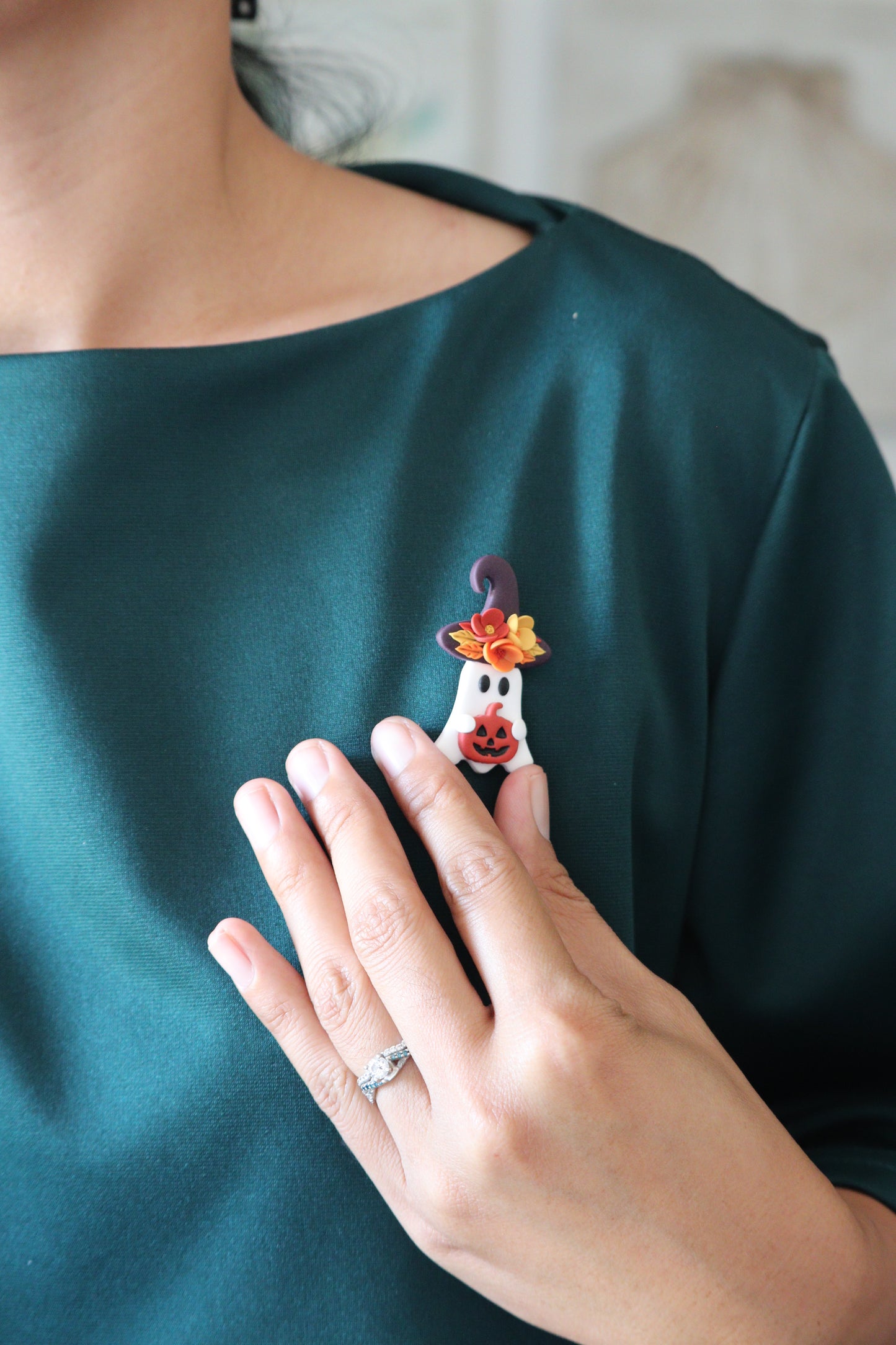 Floral Ghost Witch Pin