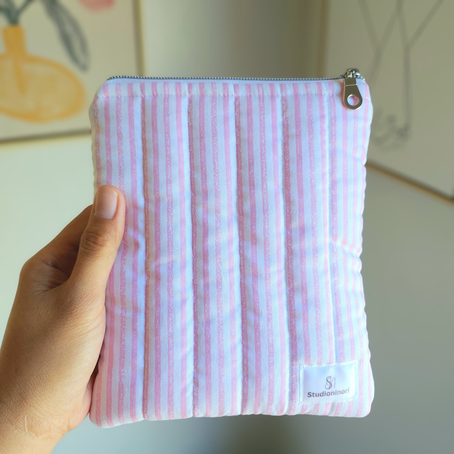 Quilted Kindle Sleeve, Pink Striped Padded E-Reader Pouch