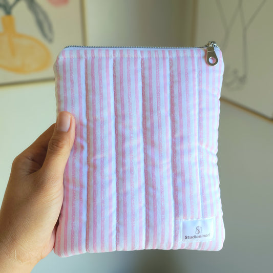 Quilted Kindle Sleeve, Pink Striped Padded E-Reader Pouch