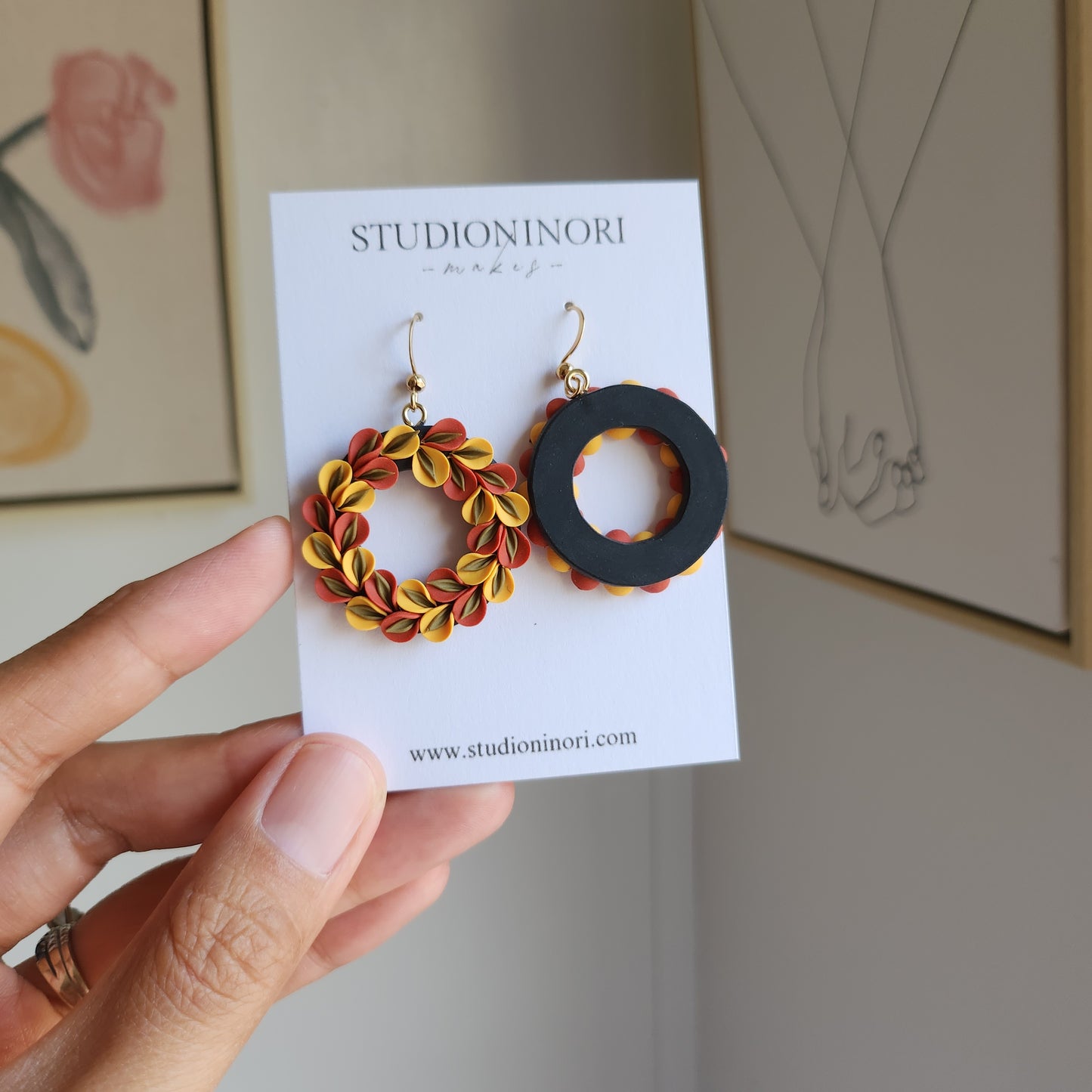 Autumn Leaf Wreath Dangle Earrings