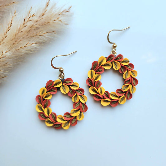 Autumn Leaf Wreath Dangle Earrings