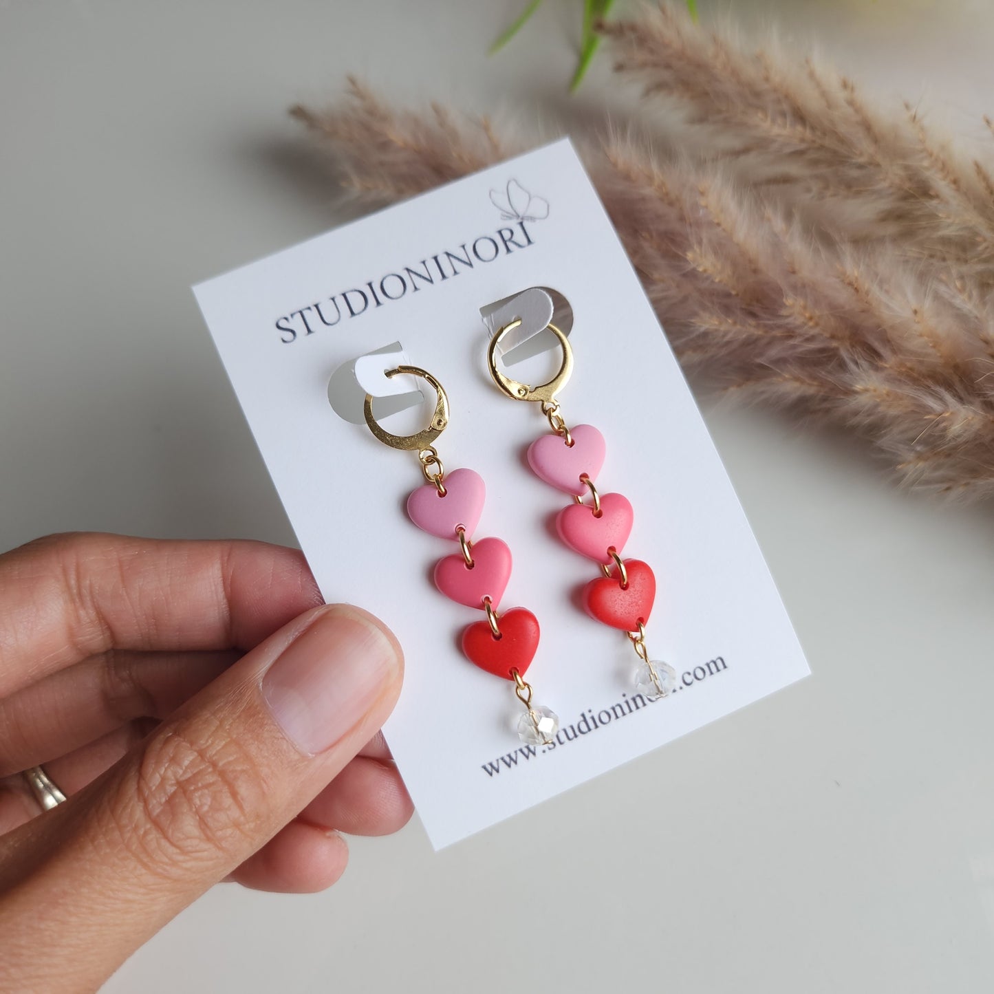 Small Trio Hearts with Chrystal Bead Earrings