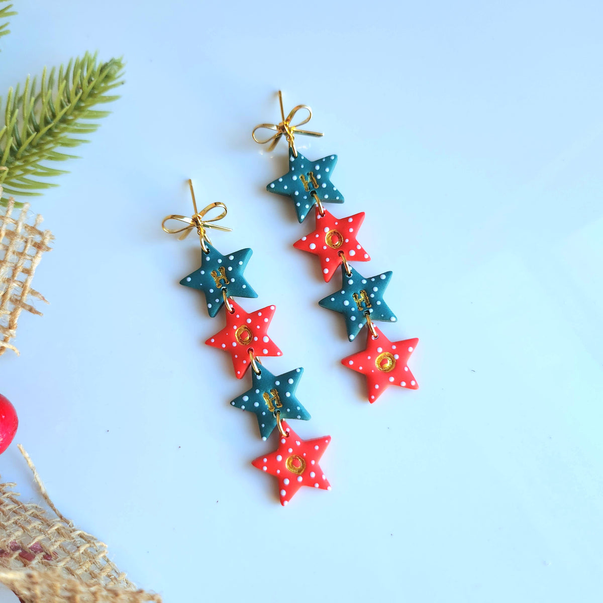 Polka Dot Christmas Star Earrings
