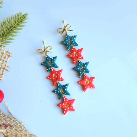 Polka Dot Christmas Star Earrings