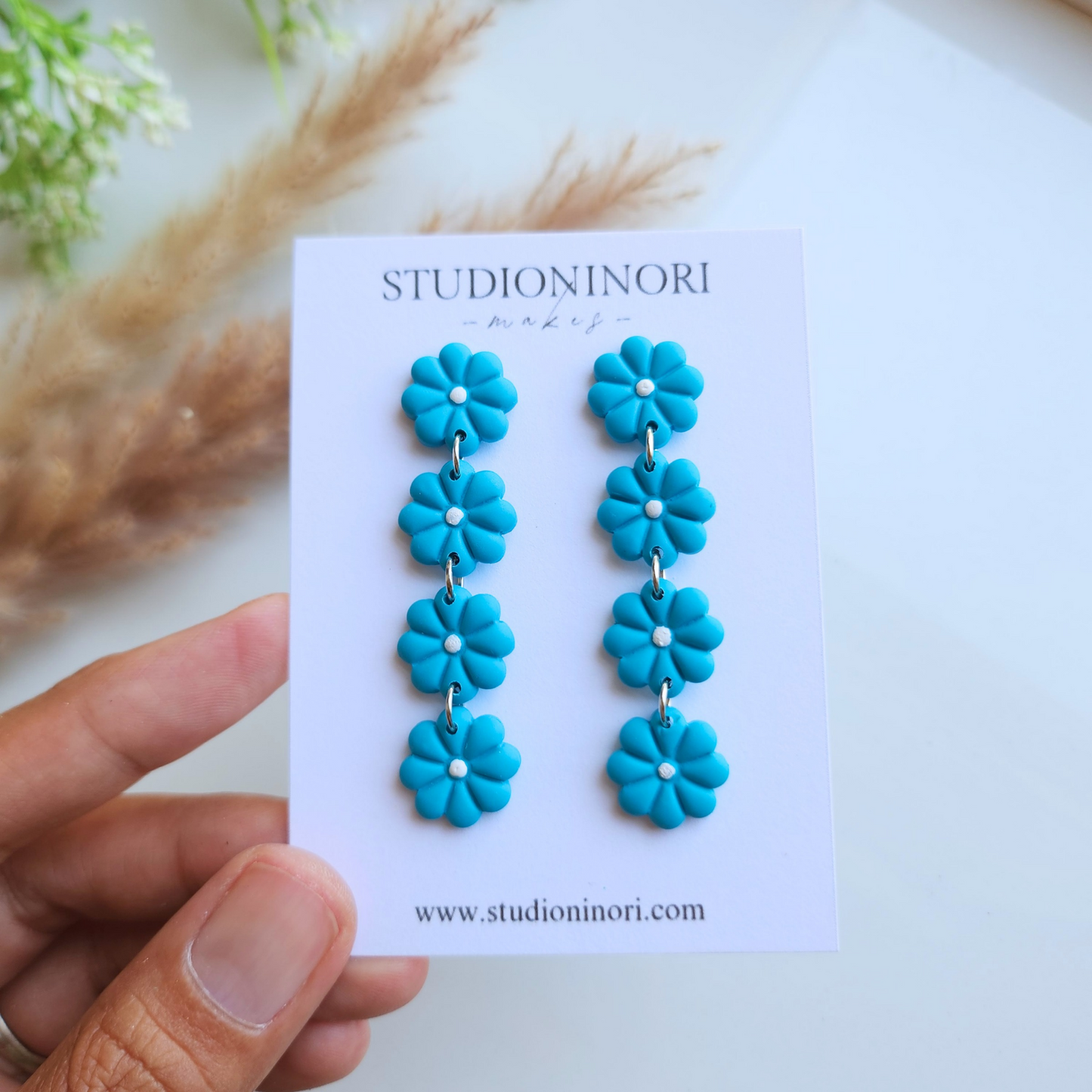 Stacked Flower Drop Dangle Earrings (Multi Color)