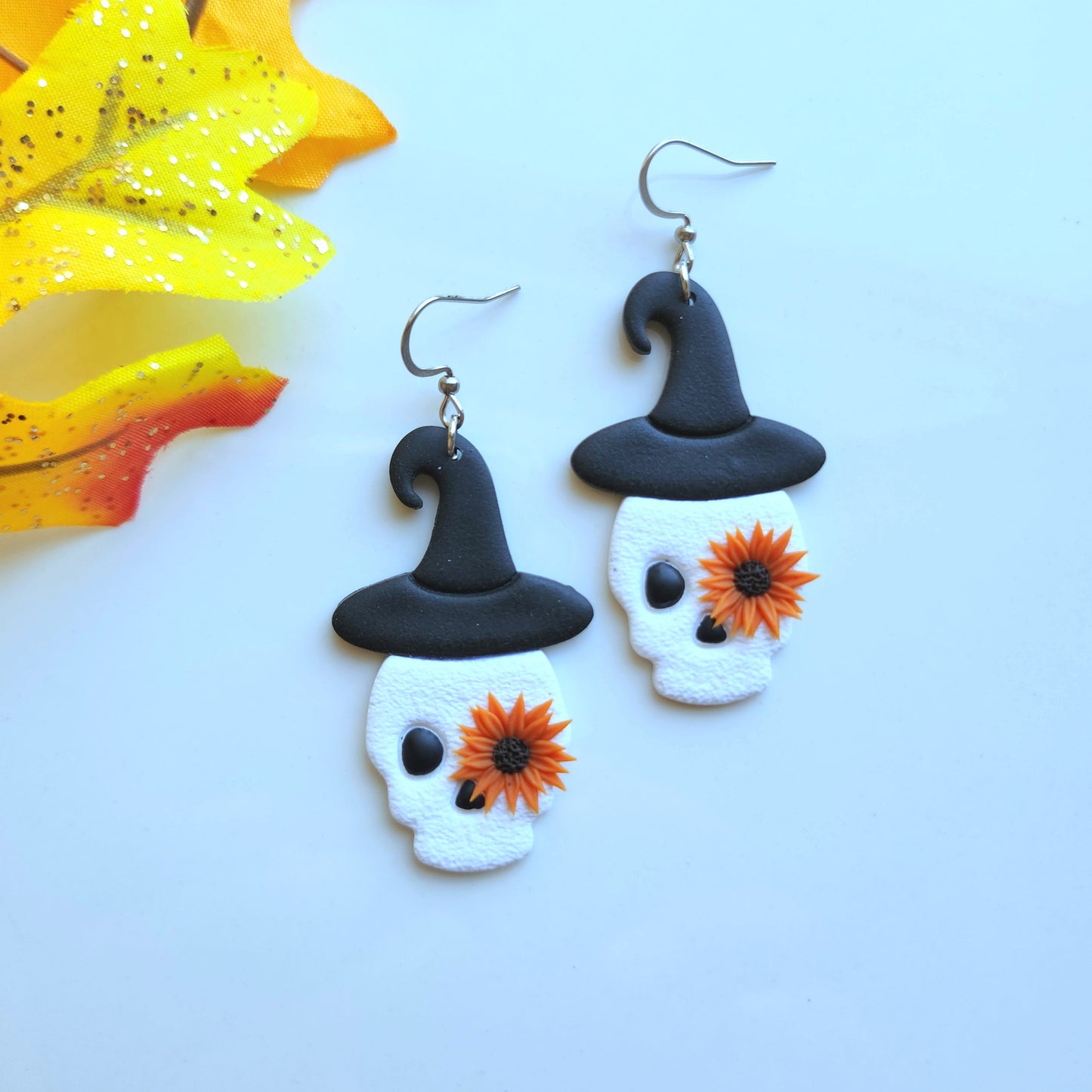 Witch Hat Sun Flower Skull Earring
