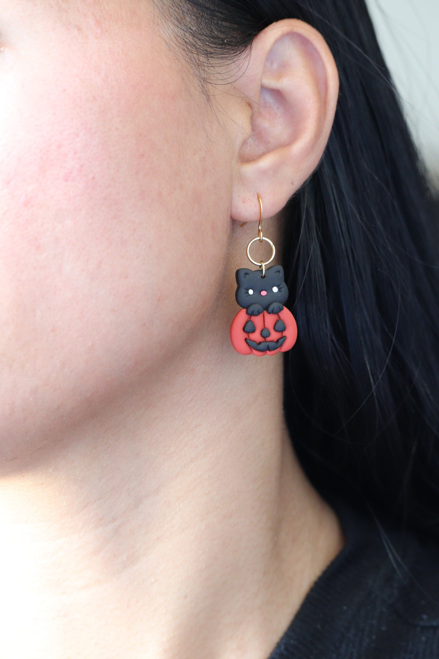 Black Cat in Pumpkin Earring