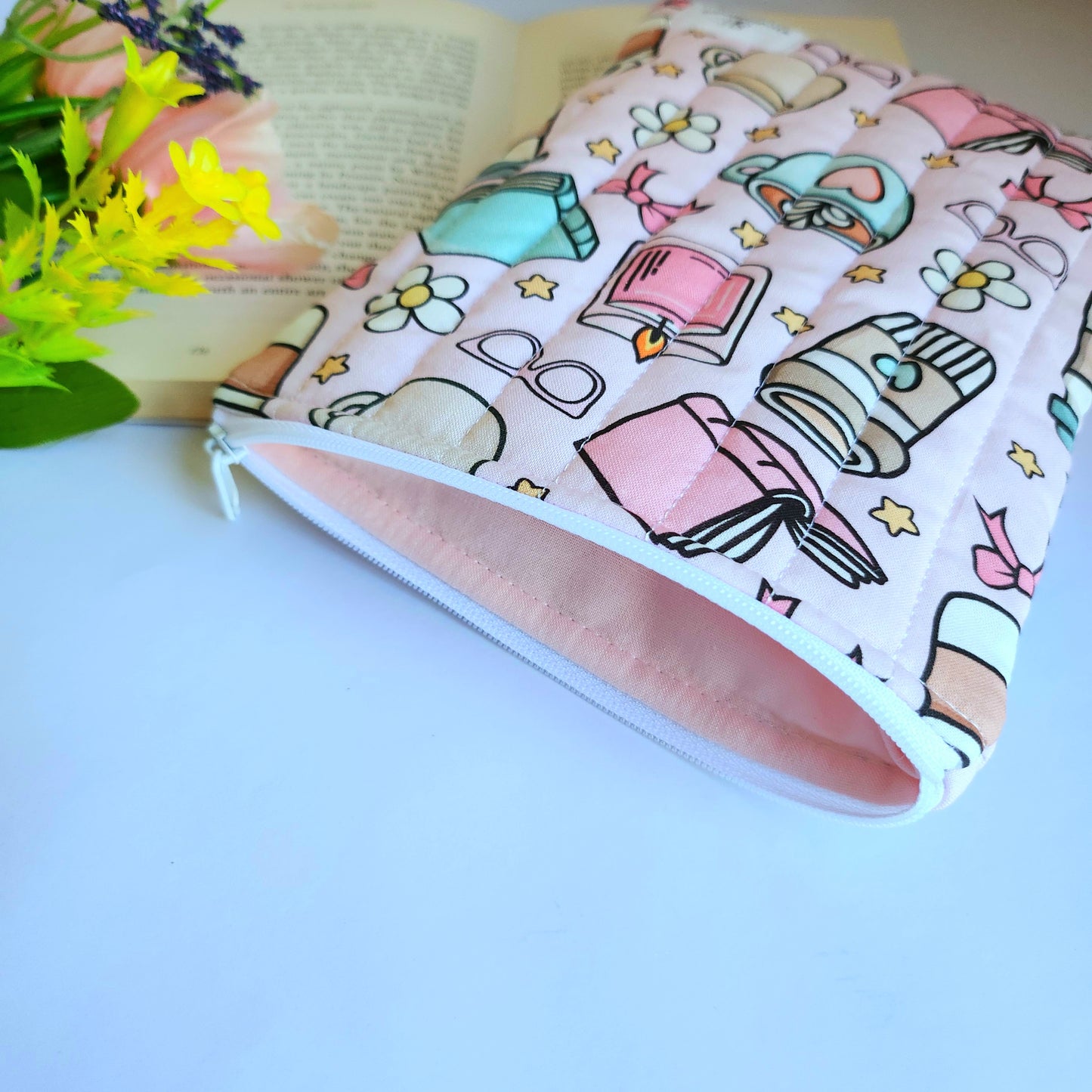 Pink Book and Coffee Kindle Sleeve