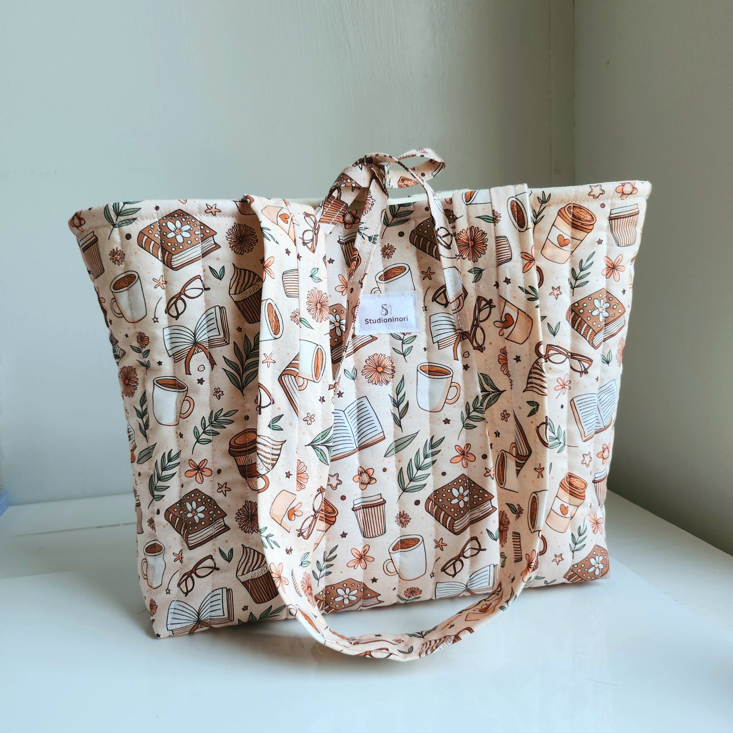 Quilted Coffee and Book Tote Bag