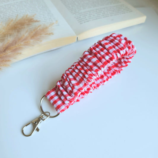 Red and White Gingham Scrunchy Wristlet Keychain