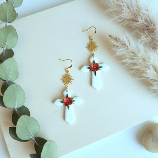 Floral Cross Earrings