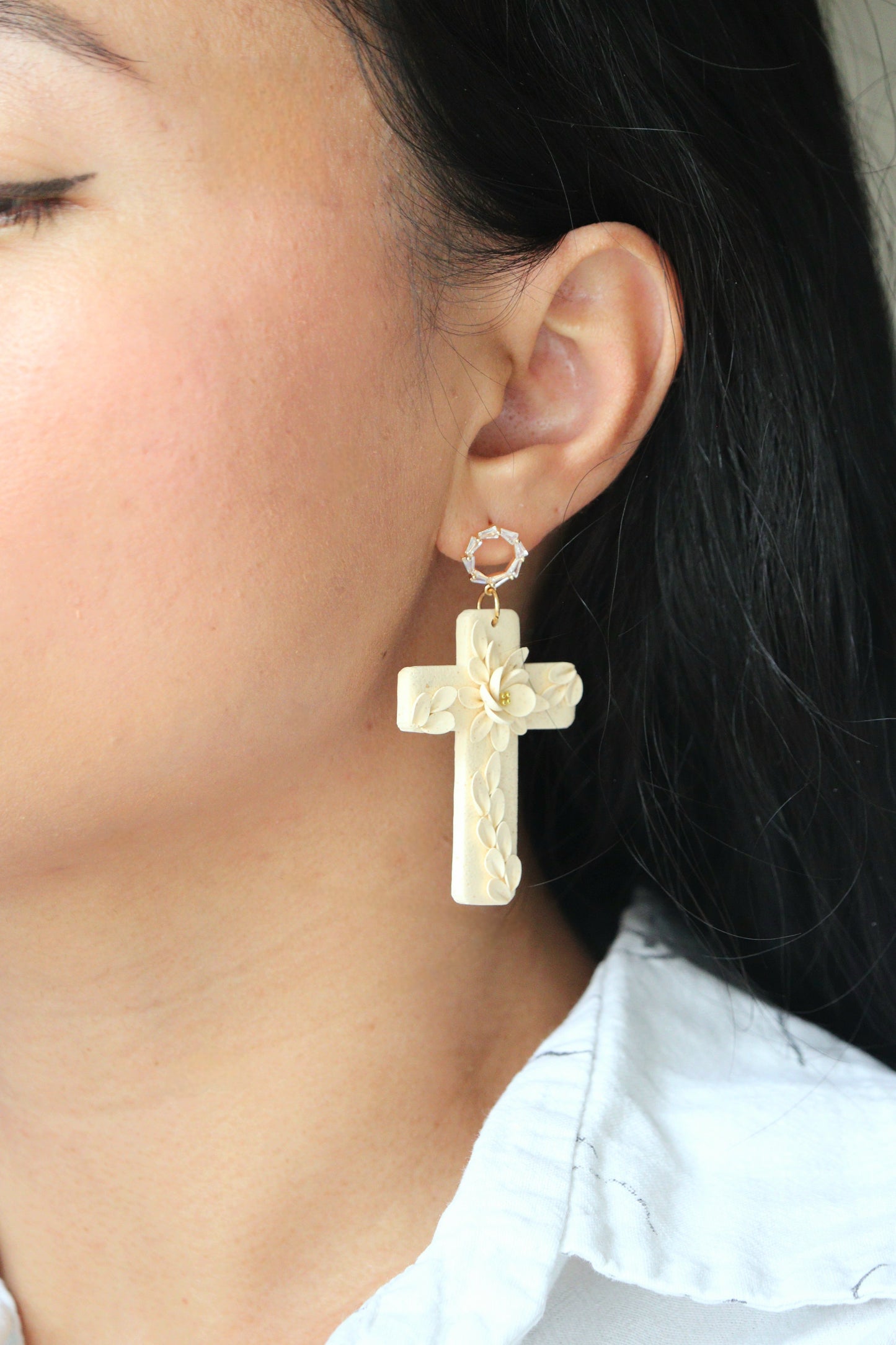 Floral Cross Earrings